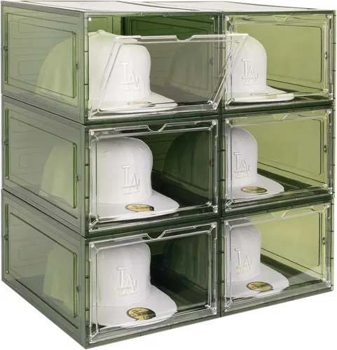 Miniatura 12 de SCAVATA Paquete de 6 Cajas Organizadoras de Sombreros, Cajas Contenedoras Apilables Transparentes para Gorras de Béisbol con Puerta Magnética