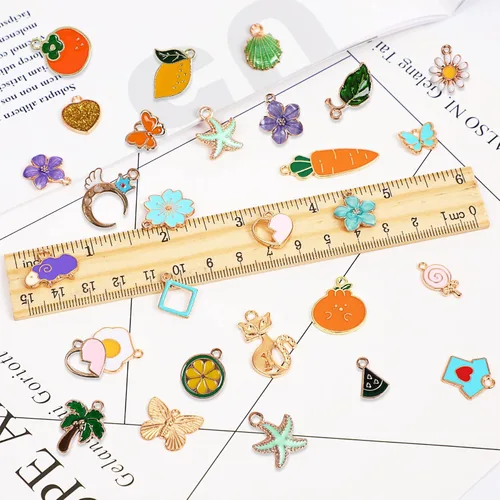 Miniatura 3 de SANNIX 200 dijes de pulsera para fabricación de joyas al por mayor a granel para hacer pulseras de esmalte chapados en oro, colgantes para hacer