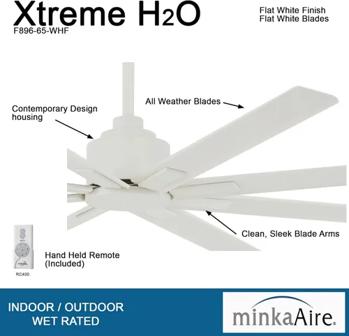 Miniatura 5 de Minka-Aire F896-65-WHF Xtreme H2O - Ventilador de techo exterior de 65 pulgadas con motor de CC en acabado blanco plano