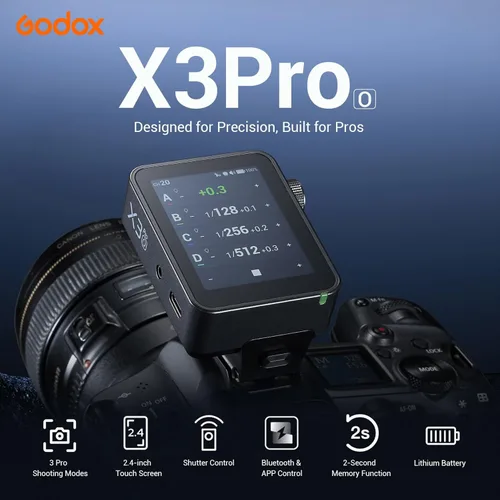Miniatura 2 de GODOX Disparador de flash X3 Pro O TTL para Olympus/Panasonic MFT, sistema 2.4G X, pantalla táctil de 2.4 pulgadas, aplicación Bluetooth, modo HSS