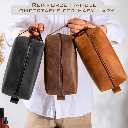 Miniatura 7 de Neceser de cuero personalizado para hombres – Kit Dopp de afeitado grabado personalizado con nombre o inicial, regalo de viaje para padrinos