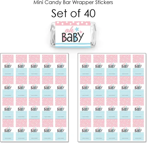 Miniatura 3 de Big Dot of Happiness Baby Gender Reveal – Mini Candy Bar Wrapper Stickers – Equipo Niño o Niña Fiesta Pequeños Favores – 40