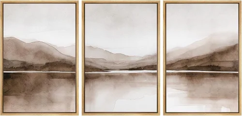 Miniatura 50 de SIGNWIN Lienzo enmarcado para pared, juego de arte tranquilo con reflejo de lago, acuarela, montaña y agua, ilustraciones modernas, arte abstracto