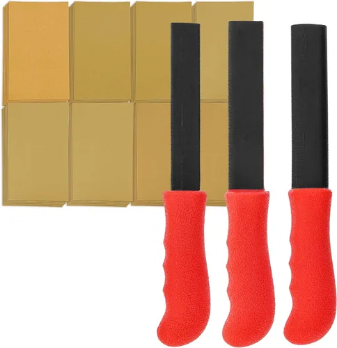 Miniatura 7 de Dura-Gold Juego de 3 palos de lija de contorno diferentes para lijado manual con bloque de 40 hojas de papel de lija con gancho y lazo - Formas