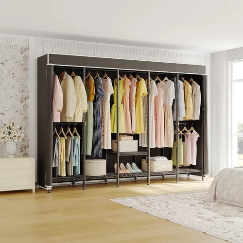 Miniatura 2 de Higeego Perchero de Ropa Resistente de 94.5" de Ancho con Cubierta, Perchero de Ropa H5C con Estantes Ajustables Armario Closet Independiente