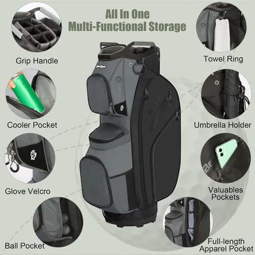 Miniatura 3 de Golf Cart Bag 15 Way Organizer Divider Top Golf Club Cart Bag for Men Women with Cooler, Handles and Rain Cover Negro & gris