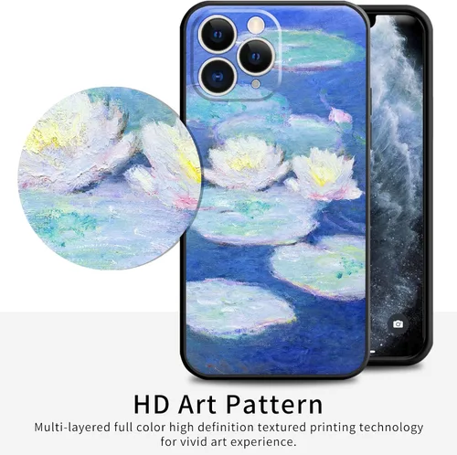 Miniatura 5 de Berkin Arts Funda de silicona compatible con iPhone 11 Pro con protector de pantalla y cepillo de impasto colorido (lirios de agua de Claude Monet)