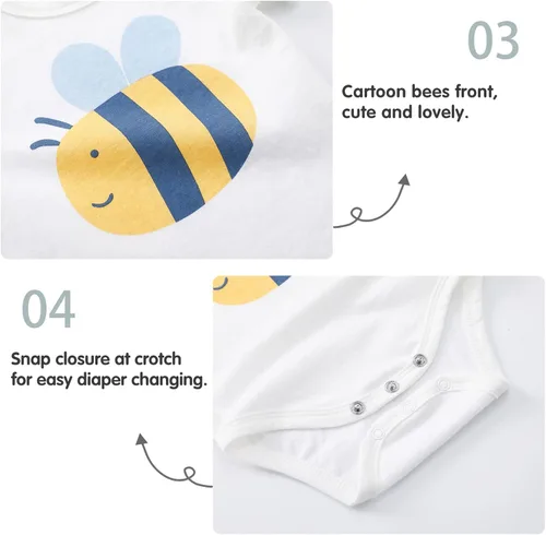 Miniatura 6 de pureborn Mameluco para bebé, paquete de 2 unidades, unisex, de algodón suave, de una pieza, para niños y niñas de 0 a 24 meses