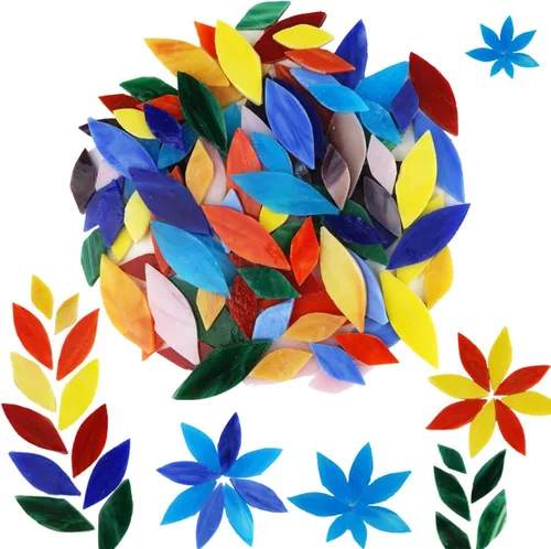 Lanyani Azulejos de mosaico de pétalos de vidrio brillante, azulejos de hojas de flores de vidrieras cortadas a mano para manualidades, 100 piezas