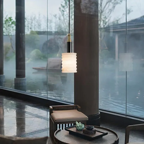 Miniatura 2 de Lámpara colgante cilíndrica moderna de mármol para isla de cocina, altura ajustable, accesorio colgante de latón para comedor, dormitorio, baño