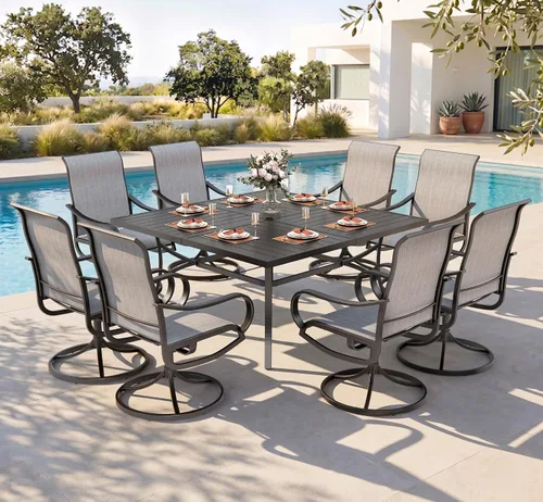 Miniatura 30 de PHI VILLA Juego de comedor de patio de 5 piezas con 4 sillas de comedor giratorias para exteriores y 1 mesa de comedor redonda grande, silla de tela