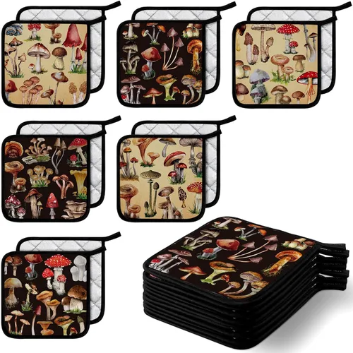 Miniatura 9 de Bencailor 12 soportes para ollas con bolsillo para cocina, guantes calientes para horno, bolsa de galletas, guantes de horno para cocina, regalo
