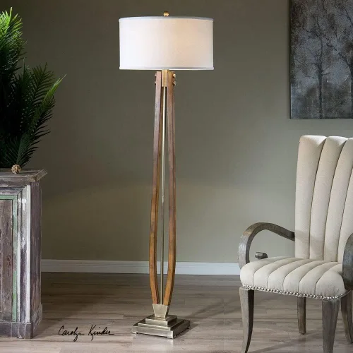 Miniatura 6 de Uttermost Lámpara de pie de madera con manchas de miel pulida Boydton