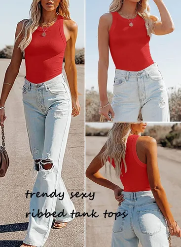 Miniatura 4 de Samefar Camiseta sin mangas de punto delgado para mujer, con espalda cruzada, casual, básica, acanalada