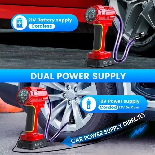 Miniatura 4 de Compresor de aire inalámbrico 160PSI Inflador de neumáticos portátil con batería de 10000 mAh y sistema de alimentación dual - 2 veces más rápido