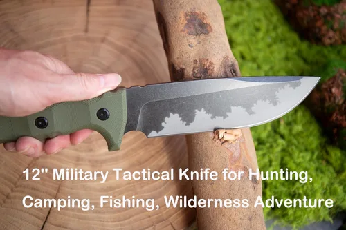 Miniatura 6 de WT11 - Cuchillo Fulltang de hoja fija de 12 pulgadas, cuchillo táctico militar con funda Keydex, cuchillo de supervivencia para caza, al aire libre