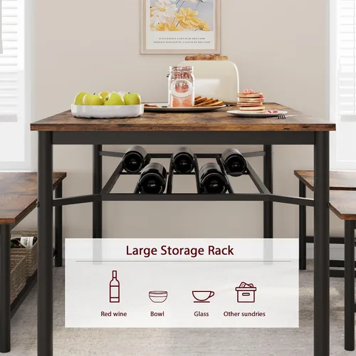 Miniatura 7 de IDEALHOUSE Juego de mesa de comedor para 4, mesa de cocina y 2 sillas con banco de almacenamiento, juego de mesa de cocina rectangular de 47.2