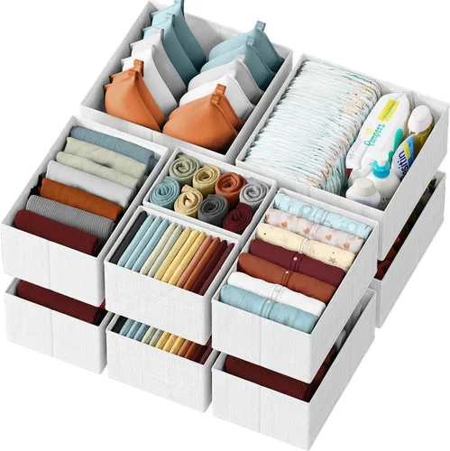 Juego de 12 organizadores de cajones para ropa, color blanco y gris - Organizador de cómoda para guardería, dormitorio, armario - Organizador