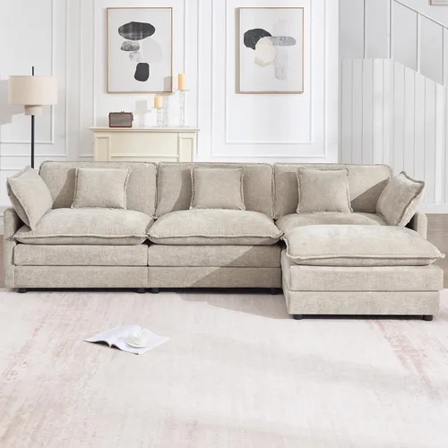 Miniatura 20 de Sofá modular modular con otomano: sofá moderno en forma de L de 76.7 pulgadas, cómodo sofá biplaza, sofá de 3 plazas de felpilla con almohada