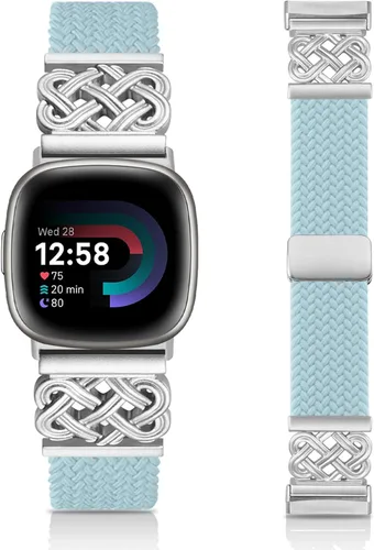 Miniatura 8 de Correa trenzada compatible con Fitbit Versa 4 bandas para mujer/Versa 3/Sense 1/Sense 2, cierre magnético, tela de nailon con correas de hebilla