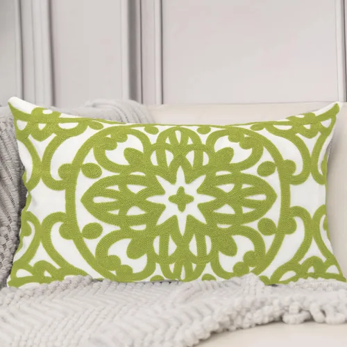 Alysheer Funda de cojín decorativa lumbar bordada de 12 x 20 pulgadas, diseño clásico de mandala elegante, color verde aguacate, para sofá, cama,