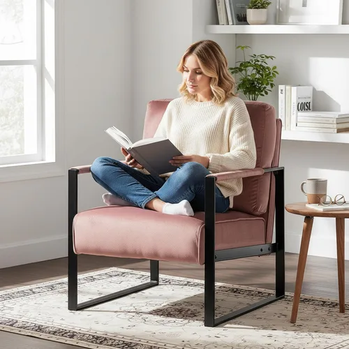 Miniatura 9 de Container Furniture - Silla clásica de mediados de siglo con marco de metal cuadrado duradero, sillón para sala de estar, dormitorio, oficina