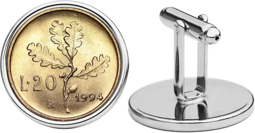Miniatura 2 de 1994 Italy 20 Lire BU Uncirculated Coin Silver Plated Cufflinks NEW - Oak Branch