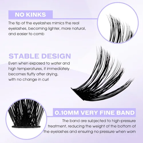 Miniatura 2 de Racimos de pestañas 60D/80D, extensiones de pestañas DIY, pestañas rizadas D, racimos de pestañas esponjosas, longitud mixta 12-16 mm, racimos