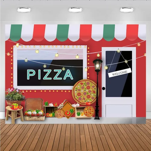 Fondo de fotografía de pizzería 1er cumpleaños, decoración de fiesta de pizza, telón de fondo para niñas y niños, tema de cocina, fondo de fiesta de