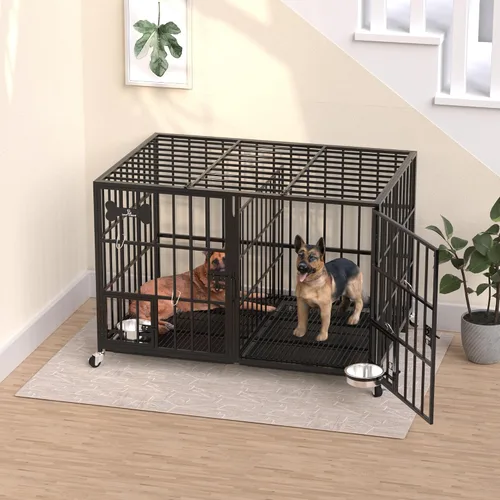 Miniatura 5 de Dosker Jaula de 42 pulgadas de metal resistente para perros con divisor para 2 perros/perro grande, jaula a prueba de escapes con parte superior