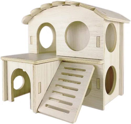 Miniatura 9 de Accesorios de jaula de escondite para hámster Sirvarni - Casa y hábitat de hámster en madera con cabaña oculta, escalera para escalar y tobogán