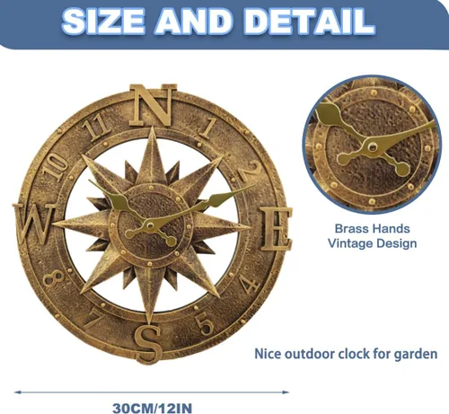 Miniatura 3 de Reloj de pared para exteriores, reloj de jardín de 12 pulgadas, impermeable, reloj de cocina y hogar, para jardín, patio y terraza, no silencioso