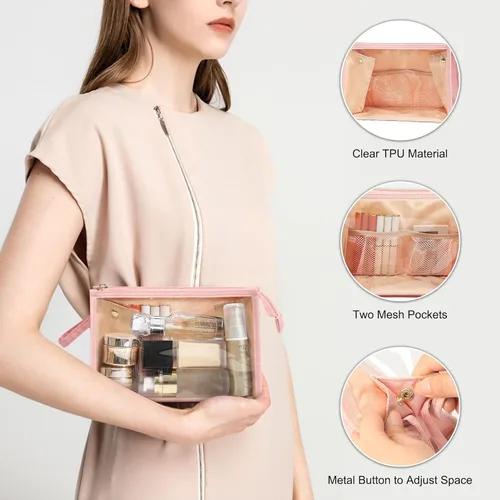 Miniatura 4 de MONSTINA Bolsa de maquillaje, estuche transparente de gran capacidad, organizador de estuche de maquillaje de viaje portátil, bolsa de aseo