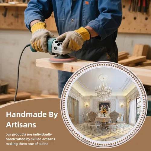 Miniatura 3 de HOITUZYUS Espejo redondo rústico de madera de 24 pulgadas para decoración de pared Espejos decorativos circulares para baño sobre fregadero