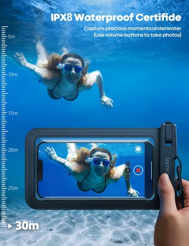 Miniatura 2 de Lamicall Funda impermeable para teléfono iPhone 17 16 15 14 13 12 Pro Max Plus XS, bolsas de equipo de natación para 4-7 pulgadas, negro y negro