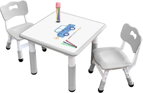 Juego de mesa y silla para niños con patas antideslizantes ajustables seguras para niños pequeños, escritorio a prueba de actividades y graffiti de