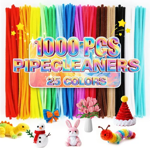 Limpiadores de Tubo Artesanal Profesional 1000 Piezas 25 Colores, Suministros de Limpiadores de Tubo Artesanal y Tallos de Chenilla o Limpiadores de
