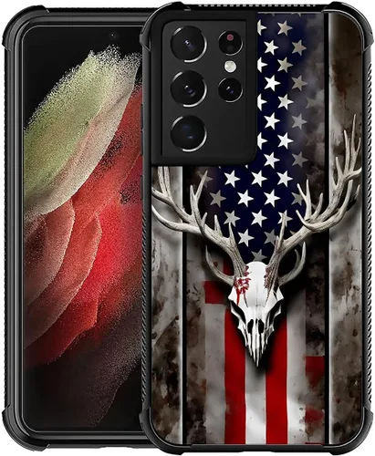 Miniatura 20 de CARLOCA Funda para Samsung Galaxy S21, Camuflaje Bandera Americana Calavera de Ciervo S21 para Hombre Mujer Chico Chica, Antiarañazos TPU Suave a