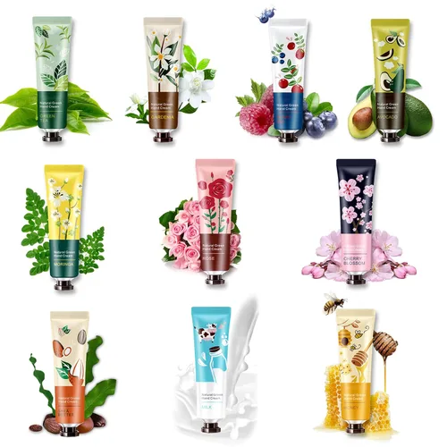 Paquete de 10 fragancias botánicas naturales para manos, juego de regalo de viaje para manos agrietadas y de trabajo, mini loción hidratante para