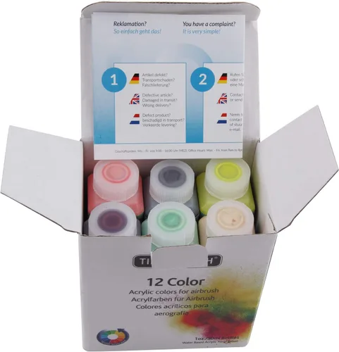 Miniatura 3 de Juego de Pintura a Aerógrafo Profesional TIMBERTECH, Set de 12x30ml de Pintura Acrílica, Base de Agua de Secado Rápido, Colores Ricos y Vívidos