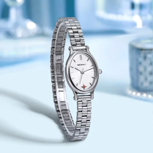 Miniatura 5 de BERNY Relojes de plata para mujer, delicado reloj de pulsera para mujer, reloj de pulsera pequeño impermeable 3ATM, reloj de cuarzo analógico