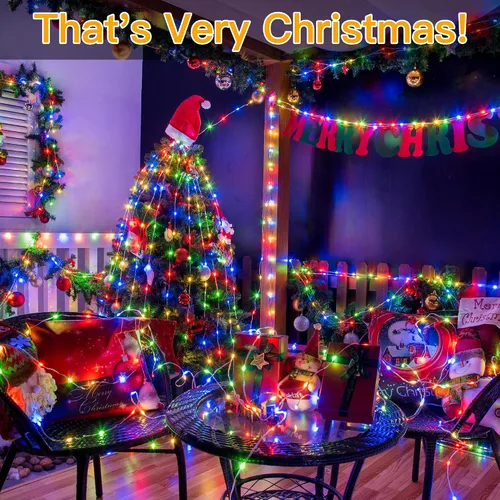 Miniatura 8 de Ollny Luces de Navidad para exteriores, 600 LED de 197 pies, luces multicolor para árbol de Navidad IP67, luces de hadas enchufables con control