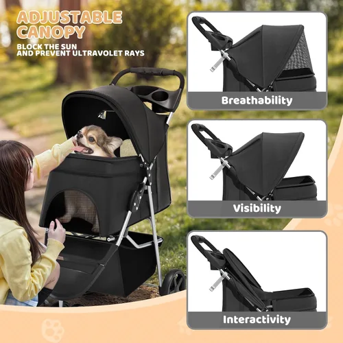 Miniatura 5 de Magshion Cochecito para mascotas de 3 ruedas, cochecito de viaje plegable para perros y gatos pequeños y medianos (hasta 33 libras), transportador