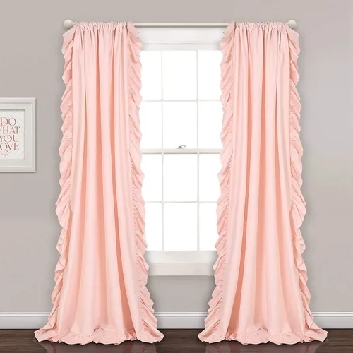 Lush Decor Reyna - Juego de cortinas con volantes para ventana, par, 54" x 84", color rosa suave - Cortina fluida - Cortinas con volantes románticas