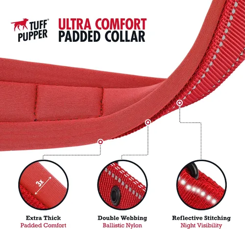 Miniatura 5 de Tuff Pupper Collar de perro acolchado ultra cómodo Acolchado grueso de neopreno Collar de perro con correa de nailon balístico con costuras