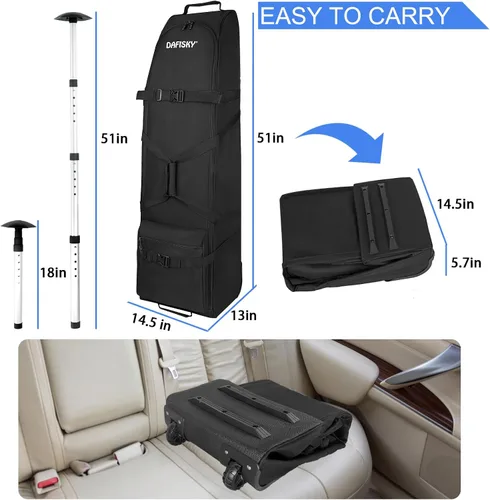 Miniatura 2 de DAFISKY Bolsa de viaje de golf para aerolíneas con ruedas, varilla de soporte ajustable para proteger palos de golf