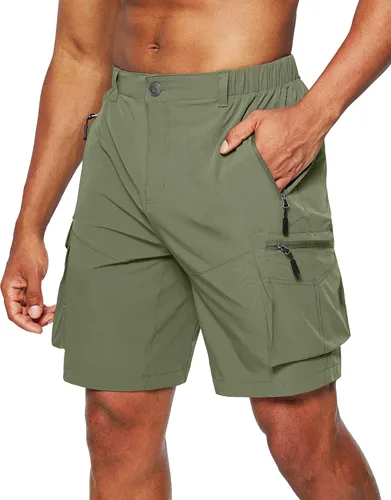 Pudolla Pantalones cortos tipo cargo de senderismo para hombre, de secado rápido, para viajes, al aire libre, con múltiples bolsillos, para pesca,