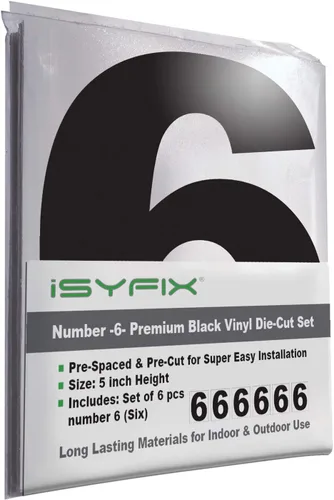 Miniatura 59 de iSYFIX Calcomanías de vinilo negro con el número 7 (siete), paquete de 6 calcomanías autoadhesivas de 7 pulgadas, calcomanías troqueladas y Negro