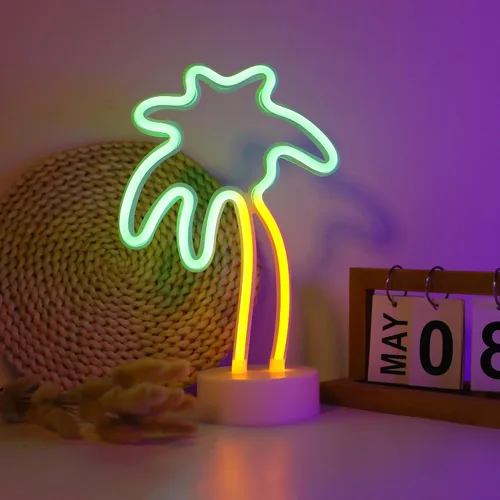 Miniatura 7 de ENUOLI Letreros de neón de palmera de coco LED con batería, alimentados por USB, luz de neón con base de soporte para suministros de fiesta, Árbol