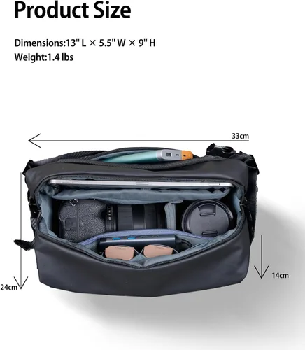 Miniatura 8 de llano Bolsa bandolera para cámara de 6L para fotógrafos, bolsa de hombro DSLR, pequeña, compacta funda cruzada para cámara con correa ajustable